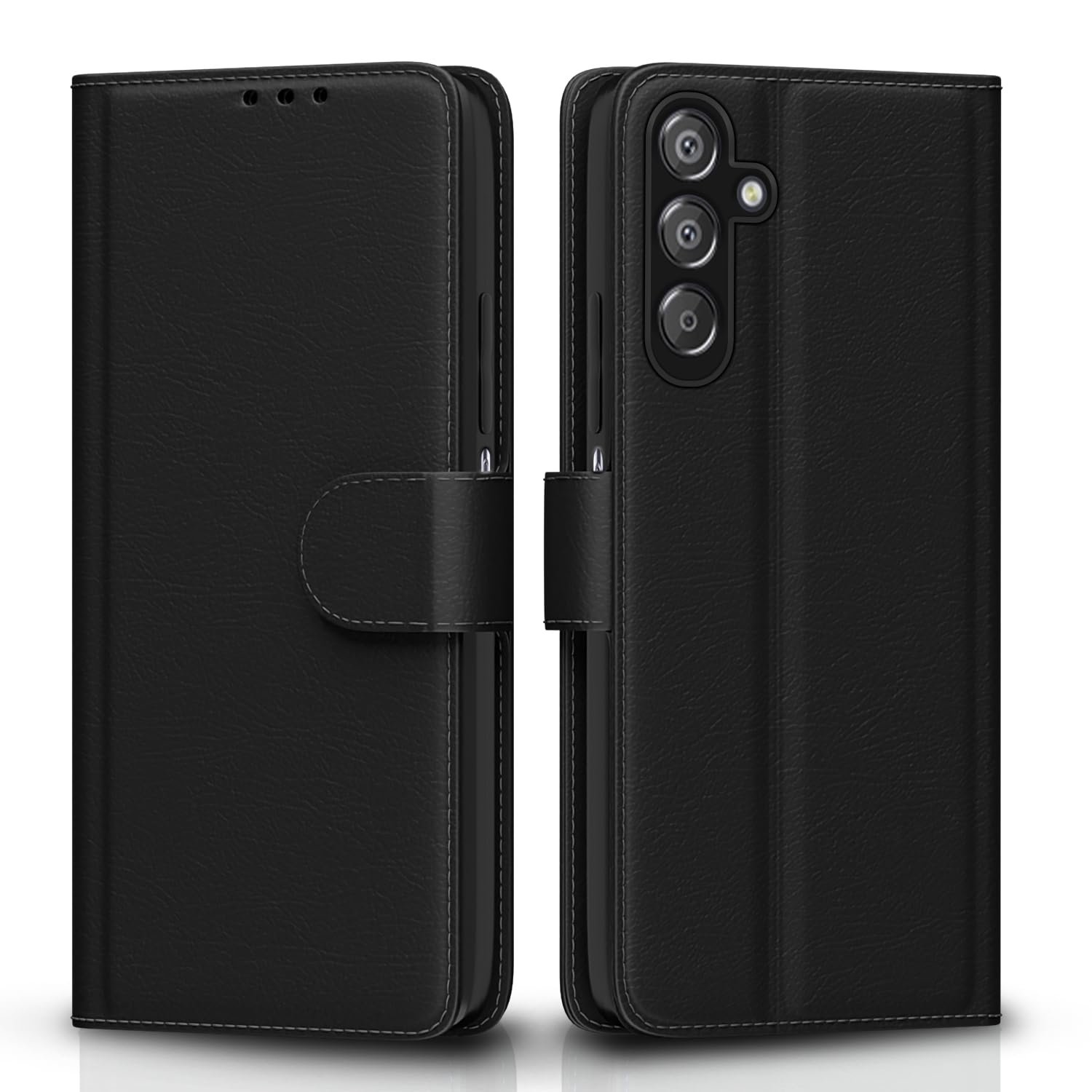 Pikkme Flip Cover Leather Finish | Inside TPU with Card Pockets | Wallet Stand and Shock Proof | Complete Protection Flip Case for Samsung Galaxy F15 5G / M15 5G / M15 Prime 5G(Black)