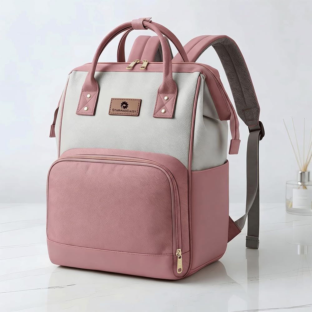 StarAndDaisy Diaper Bag / 30L Lightweight Diaper Bag for Mothers for Travel with 3 Insulated Bottle Pockets/Baby Bag for Mother Travel & Maternity Bag for Baby – Pink Grey