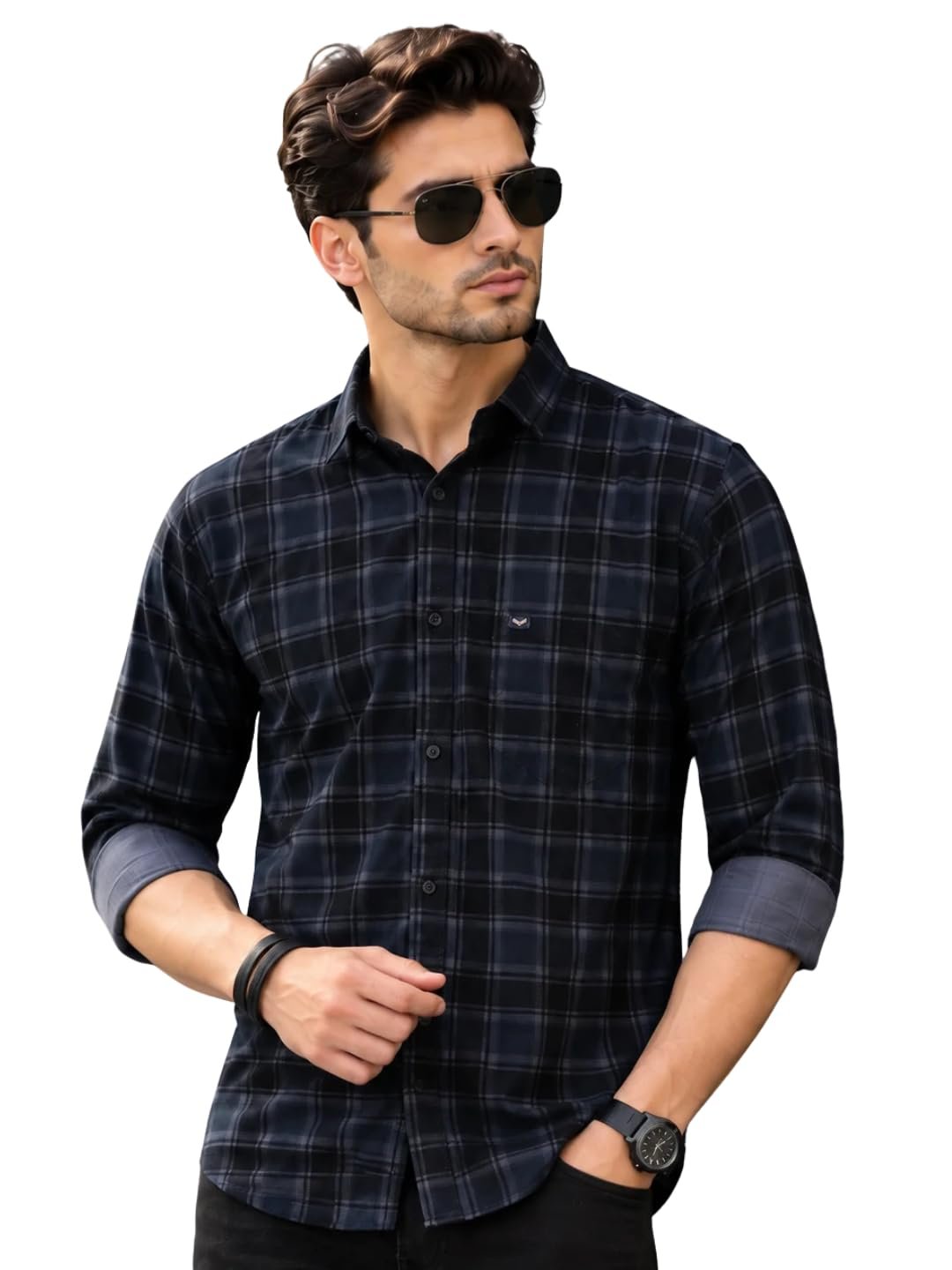 Majestic Man Men Small Checkered Slim Fit Cotton Casual Shirt