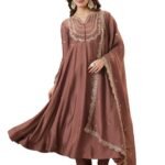 MOKOSH Women’s Silk Embroidery Anarkali Kurta Pant with Dupatta