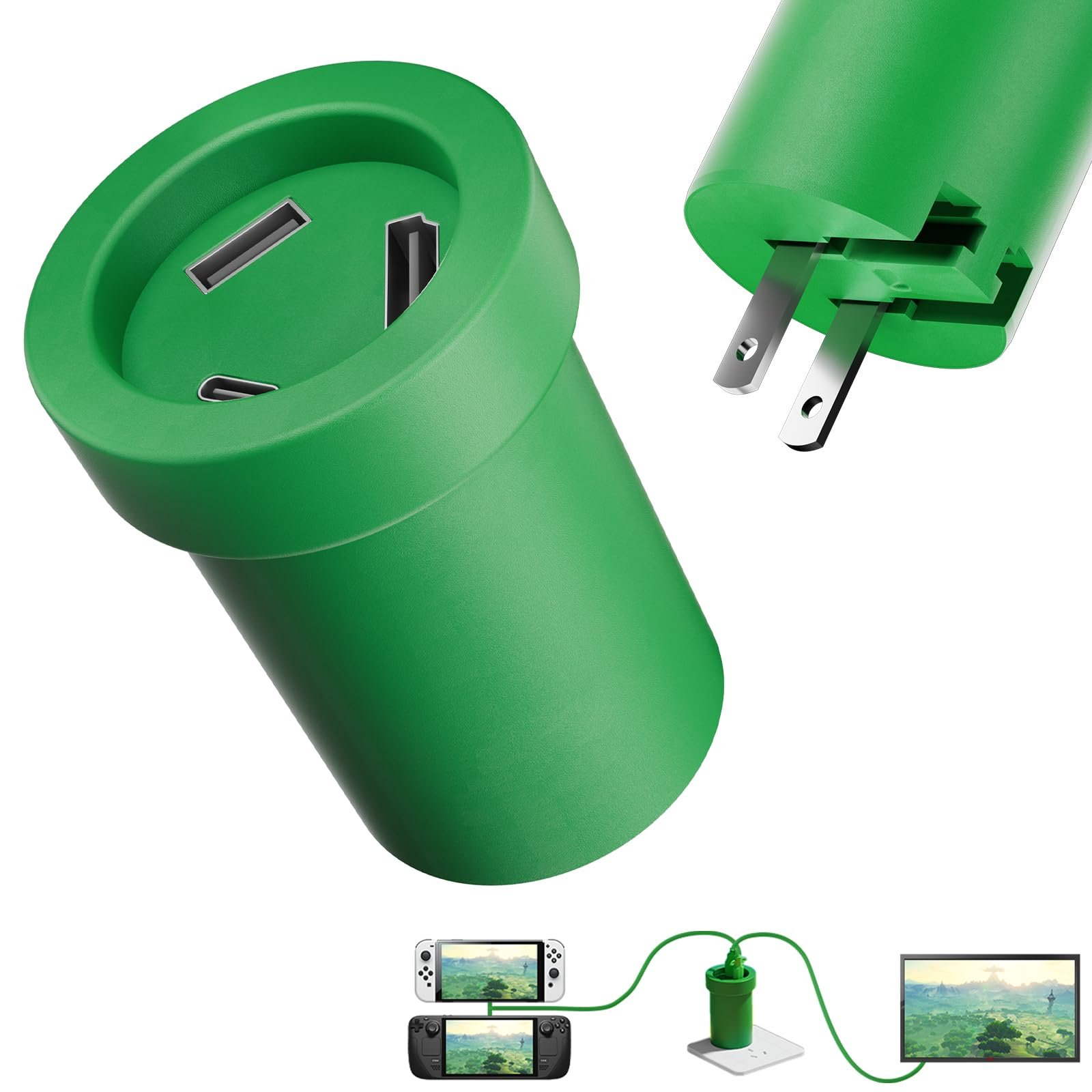 Portable 65W GaN Switch Dock Charger Compatible with Nintendo Switch OLED/Switch, Swith Docking Station for TV with 4K 60Hz HDMI/USB-C PD Fast Charging/USB 3.0, Green