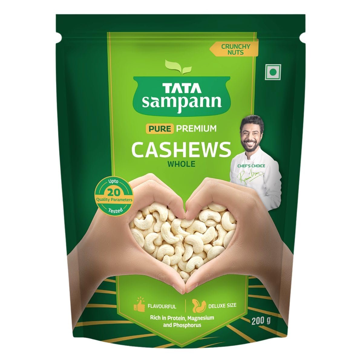 Tata Sampann Pure Cashews Whole, Kaju, 200g, Nutritious & Delicious, Premium Kaju Nuts, Rich In Protein, Magnesium & Phosphorus, Deluxe Size & Crunchy Nuts