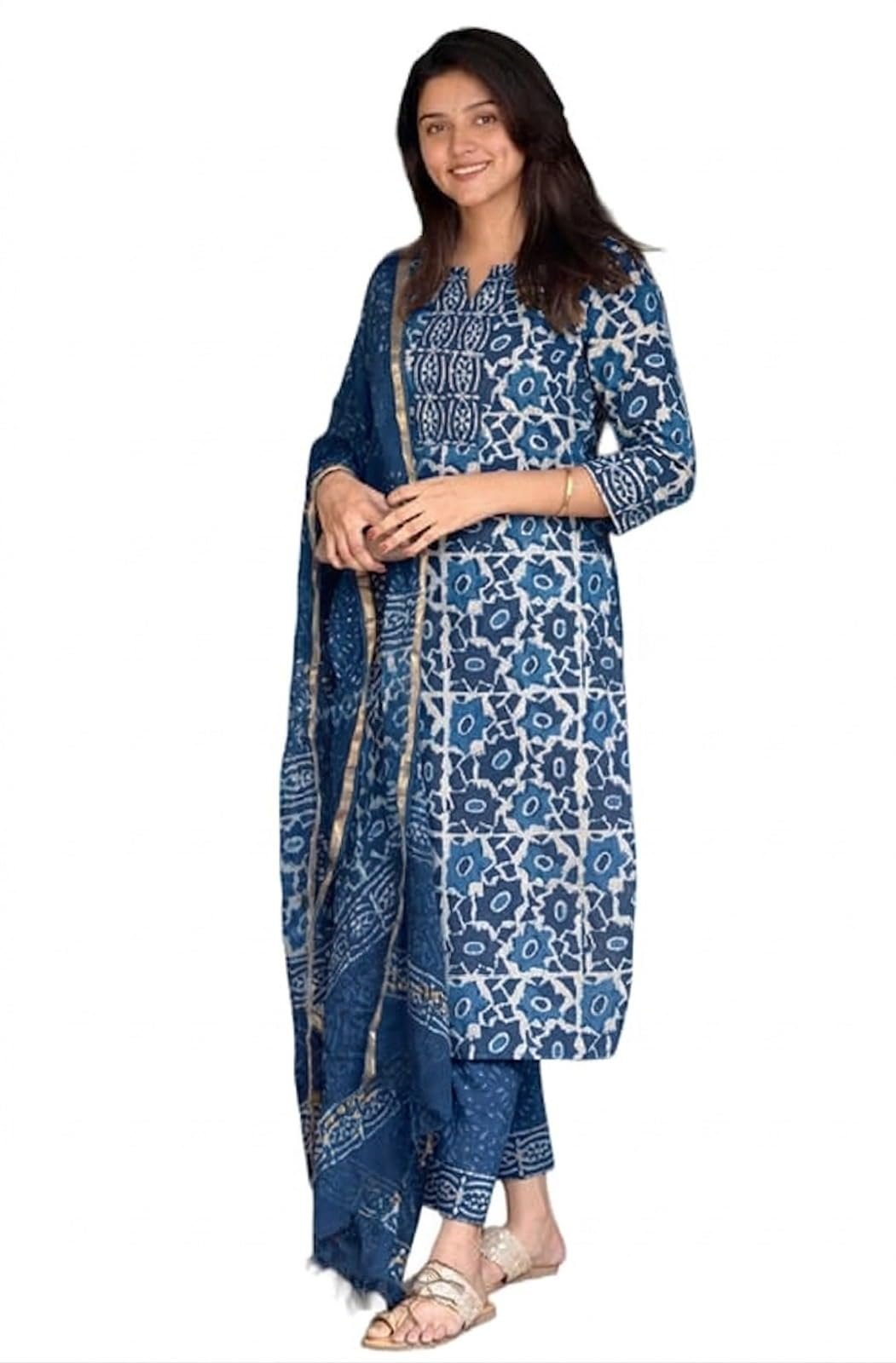 KLOSIA Women’s Printed Straight Kurta and Pant with Dupatta Set
