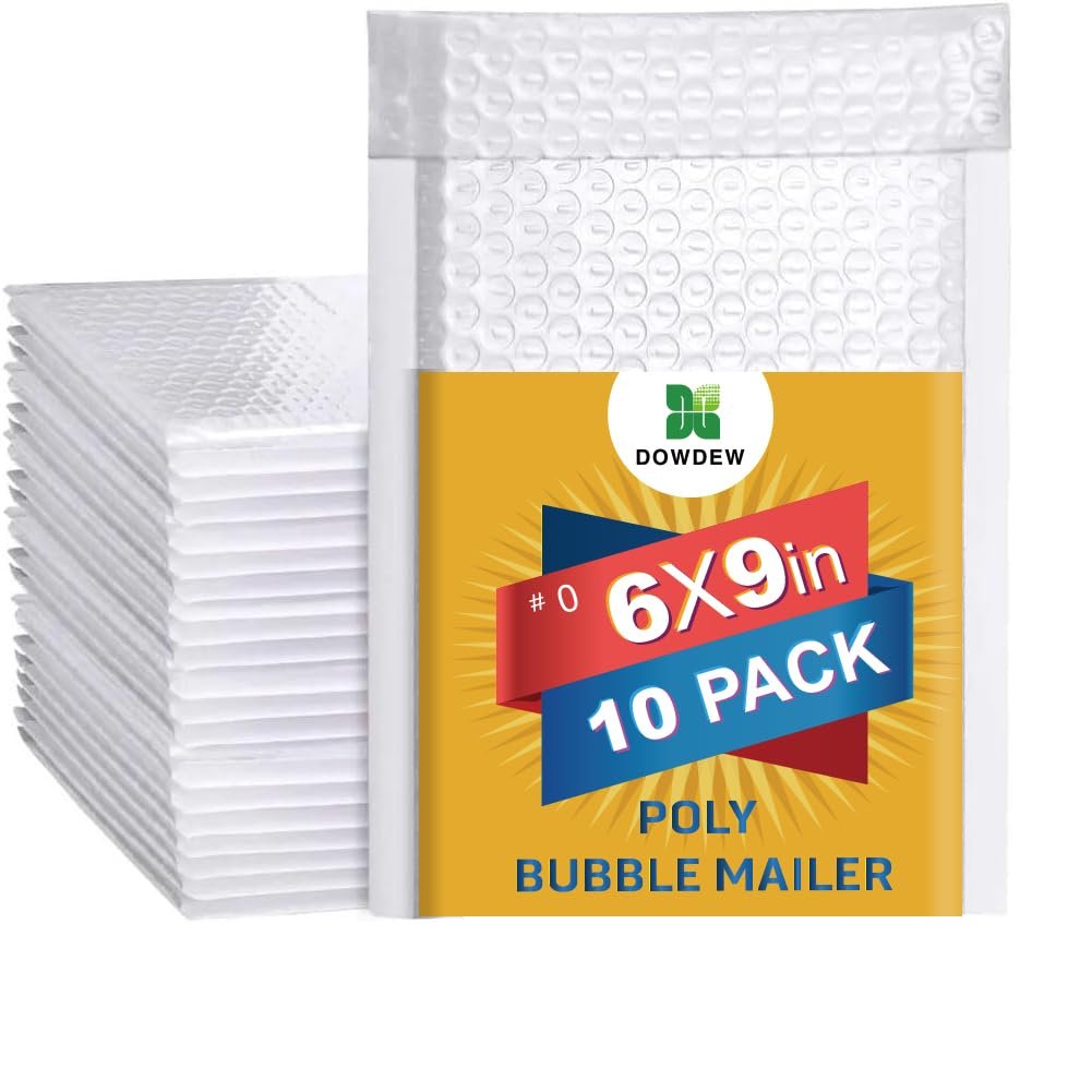 Water Resistant Bubble Envelope Mailers [10 Pack] 6 inch x 9 inch #0 White Poly Padded Shipping Envelopes Self Sealing Cushioned Packaging Bags