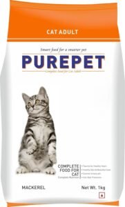 Purepet Adult Dry Cat Food 1kg | Mackerel Flavour | Hairball Protection | Heart Care with Taurine | Skin Health