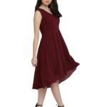 Miss Chase Women’s Round Neck Sleeveless Floral Ruffled GatheKnee-Long Skater Dress