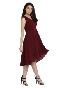 Miss Chase Women’s Round Neck Sleeveless Floral Ruffled GatheKnee-Long Skater Dress