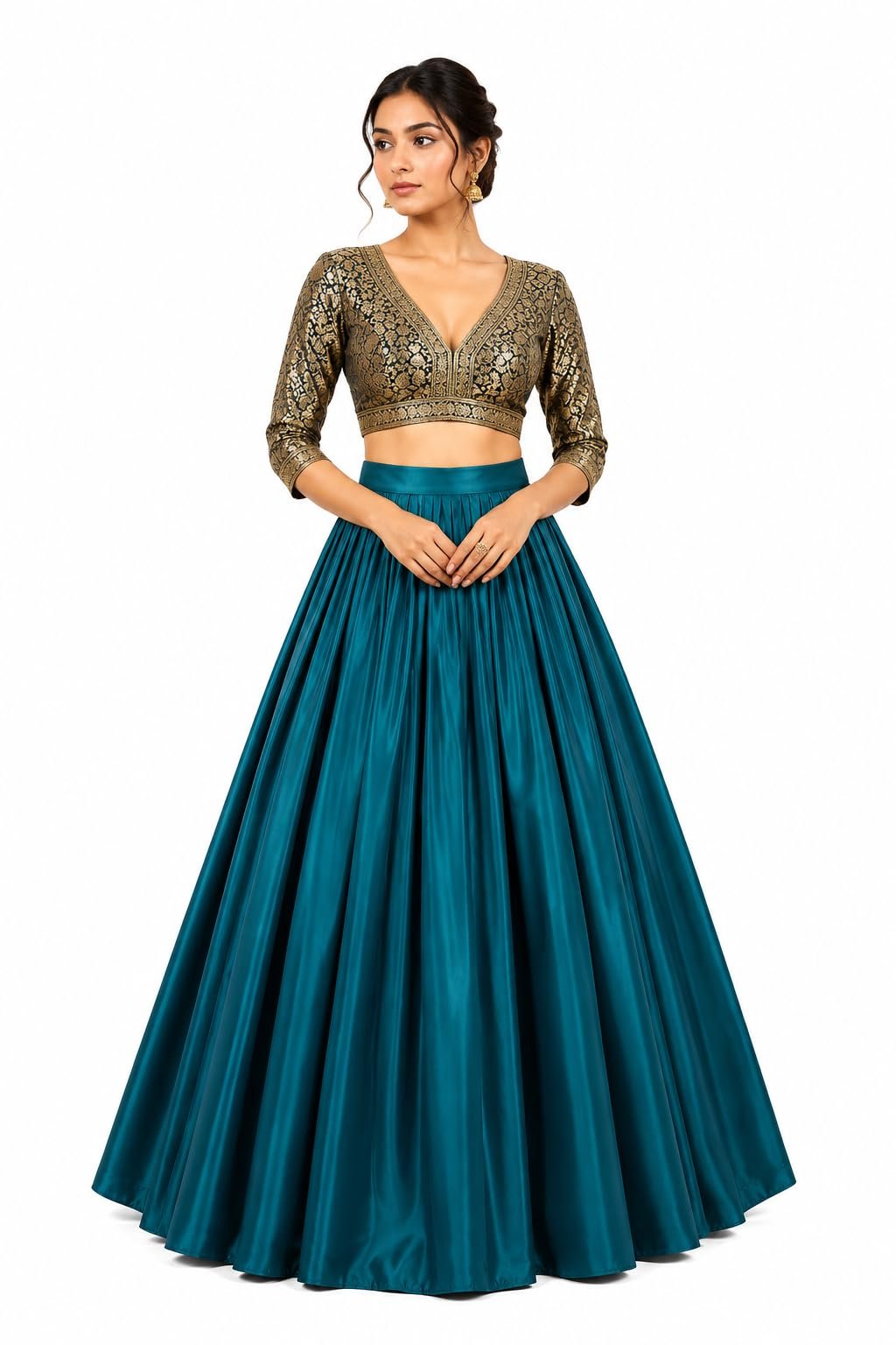 JANAK Women’s Silk Blend Skirt/Lehenga with 8 Meters Maxi Flare (Double Ghera)