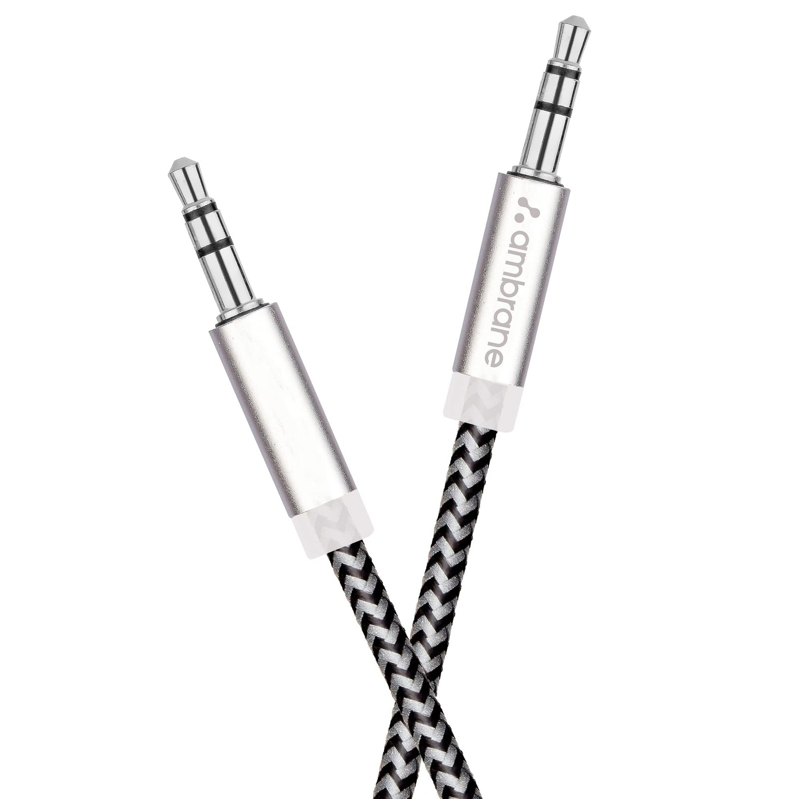 A Ambrane 3.5mm Male to male Stereo AUX Cable Audio Cable, Compatible for Smartphones Tablets, Headphone, Car, Home Stereos, Speakers 1.5 Meter (5 Feet) – (ABCAX-10, Black & Grey)