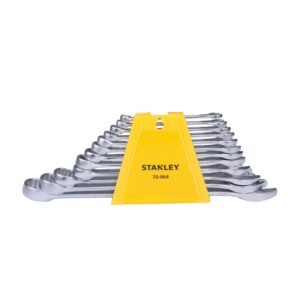 STANLEY 70-964E 12-Piece Combination Spanner Set With Maxi-Drive System, 6mm to 22mm, Chrome-Vanadium Steel, Anti-Slip Design on Open End, Anti-Rust, Matt Finish, Silver