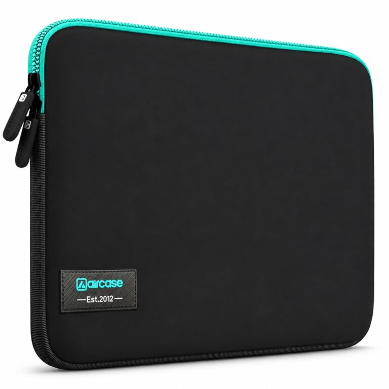 AirCase Neoprene Laptop Sleeve Case Cover for 15.6 Inch MacBook, Dell, HP, Lenovo, more| Water-Resistant, Shockproof Padding, Scratch-Proof| Slim Fit, Wrinkle Free, TSA Security Friendly (Black-Green)