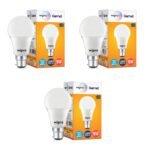 wipro Garnet 9W LED Bulb for Home & Office |Cool Day White (6500K) | B22 Base|220 degree Light coverage |4Kv Surge Protection |400V High Voltage Protection |Energy Efficient | Pack of 3