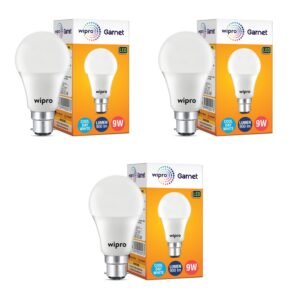 wipro Garnet 9W LED Bulb for Home & Office |Cool Day White (6500K) | B22 Base|220 degree Light coverage |4Kv Surge Protection |400V High Voltage Protection |Energy Efficient | Pack of 3