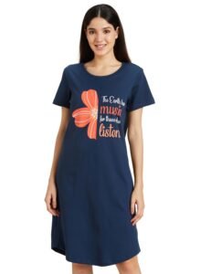 Amazon Brand – Symbol Women Cotton Knee Length Regular Fit Nighty | Night Dress (Available in Plus Sizes)