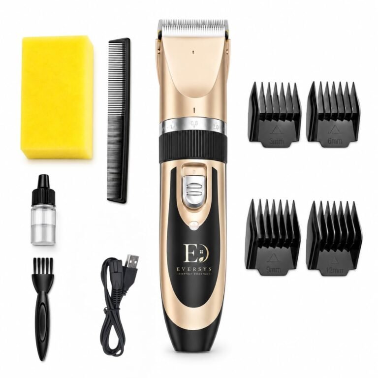 EVERSYS Dog Trimmer & Pet Grooming Kit for Dogs and Cats, USB Rechargeable Pet Hair Trimmer with 2000mAh Battery, Up to 3 Hours Use, Adjustable Blade & 4 Guide Combs