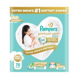 Pampers Premium Care Pant Style Baby Diapers XS 70 Count | No Marks Design | Voted India’s #1 Softest Diaper | All in 1 diaper with 360 Cottony Softness