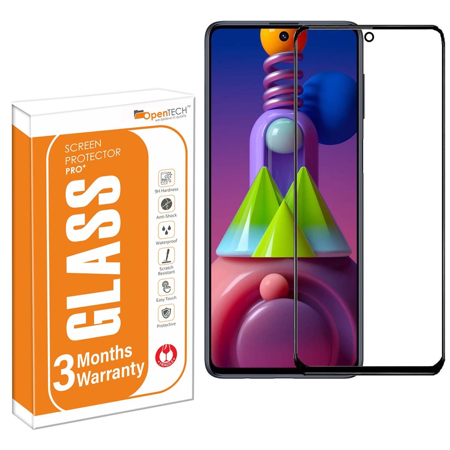 OpenTech® Military-Grade Tempered Glass Screen Protector Compatible for Samsung Galaxy M53 5G / M52 5G / F54 with Edge to Edge Coverage and Easy Installation kit – Case Friendly Glass