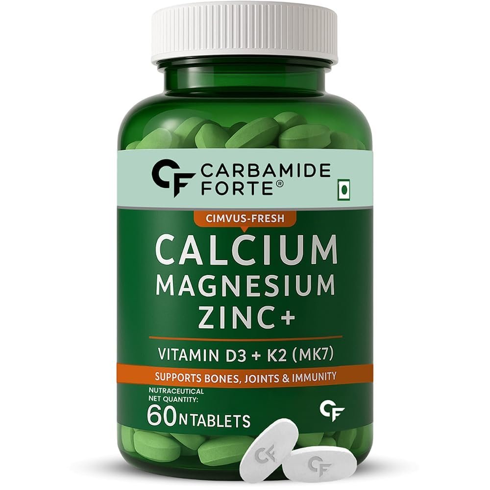 Carbamide Forte Veg Calcium And Vitamin D3 Tablets | Calcium Tablets For Women & Men | Magnesium Zinc Supplement With Vitamin D3 + K2 MK7 To Support Bones Health, Joints & Immunity – 60 Tablets