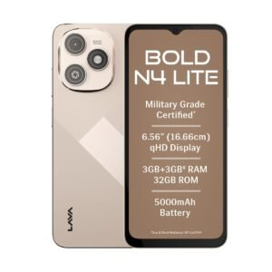 Lava Bold N4 Lite (Empire Gold, 3GB RAM, 32GB Storage) | 6.56″ qHD Display | 8MP Rear Camera | 5000 mAh Battery | Free Service @ Home | Fingerprint Reader | Charger & Phone-Cover in Box