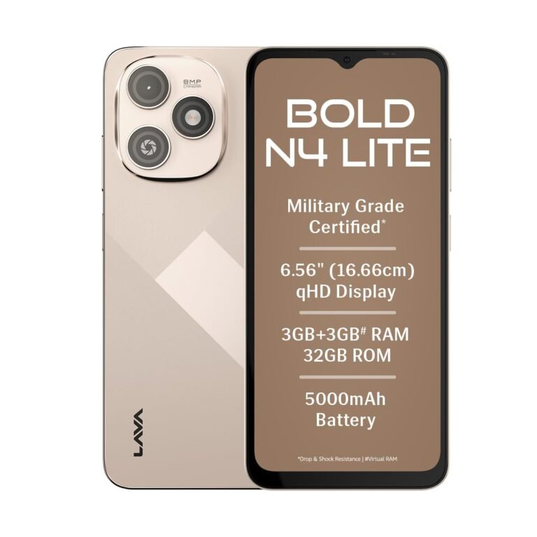 Lava Bold N4 Lite (Empire Gold, 3GB RAM, 32GB Storage) | 6.56″ qHD Display | 8MP Rear Camera | 5000 mAh Battery | Free Service @ Home | Fingerprint Reader | Charger & Phone-Cover in Box