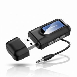 amiciSmart 5.0 Bluetooth Transmitter and Receiver 3.5mm AUX Wireless Dongle for Car Smartphone Laptops TV etc. with LCD Display