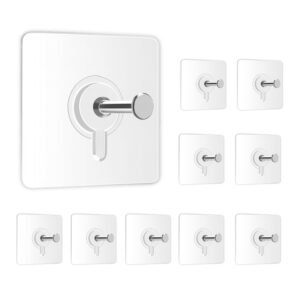 Zulaxy Photo Frame Hooks for Wall Without Drilling, 10 Pack Self Adhesive Hooks for Wall Heavy Duty Strong Nail Free for Hanging Photo Frame (Hanging Hook, Transparent) Stainless Steel