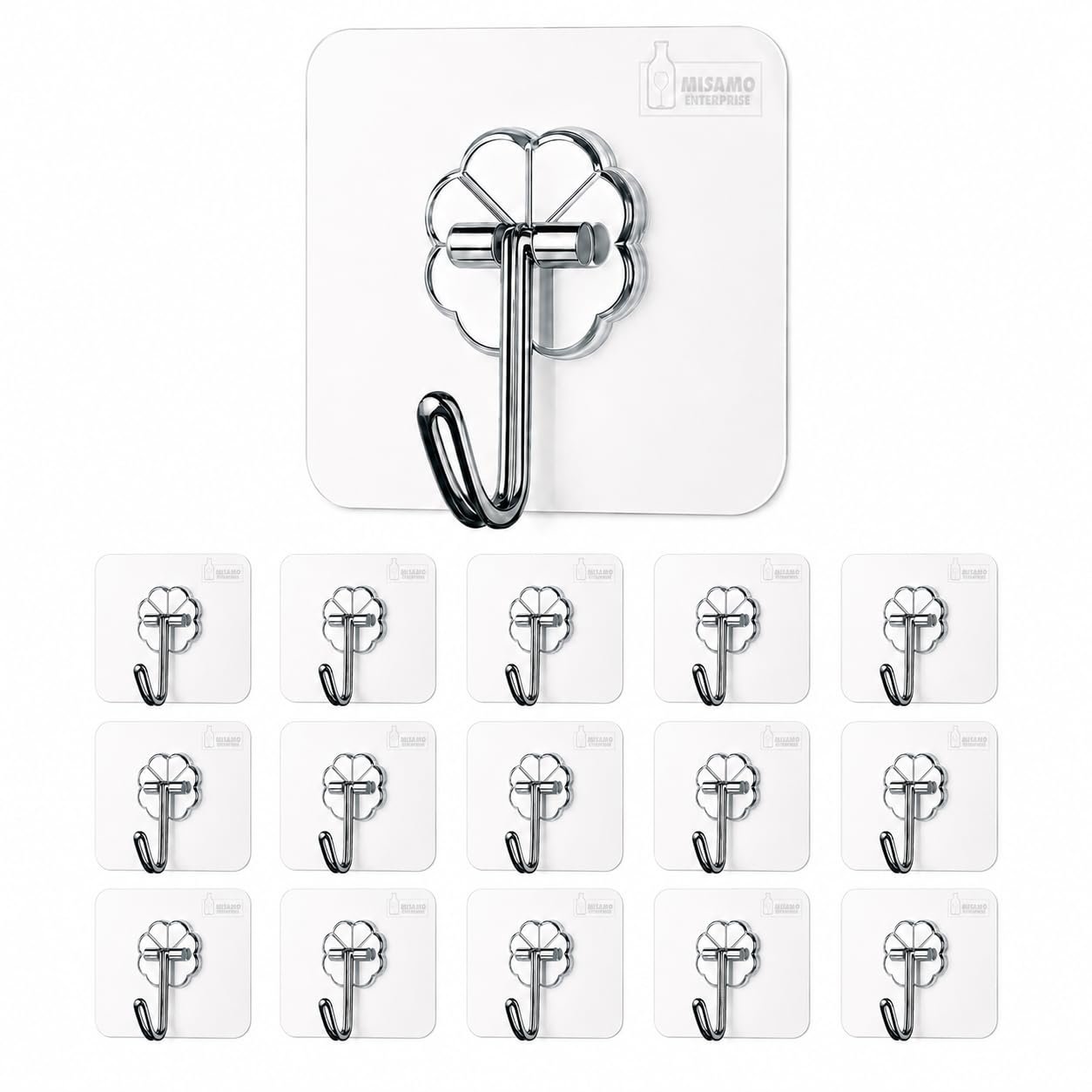 Misamo Enterprise PVC Wall Hooks, Pack of 15, Transparent