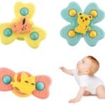 Cable World Baby Spinner Toy for Baby Bath Toys Water Toys for Kids Suction Cup Fidget Spinner Sensory Toddler Infant Flight Travel Toy Stick to Car Window Gift for Kids 3 Pcs ( Animal Design )