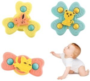 Cable World Baby Spinner Toy for Baby Bath Toys Water Toys for Kids Suction Cup Fidget Spinner Sensory Toddler Infant Flight Travel Toy Stick to Car Window Gift for Kids 3 Pcs ( Animal Design )