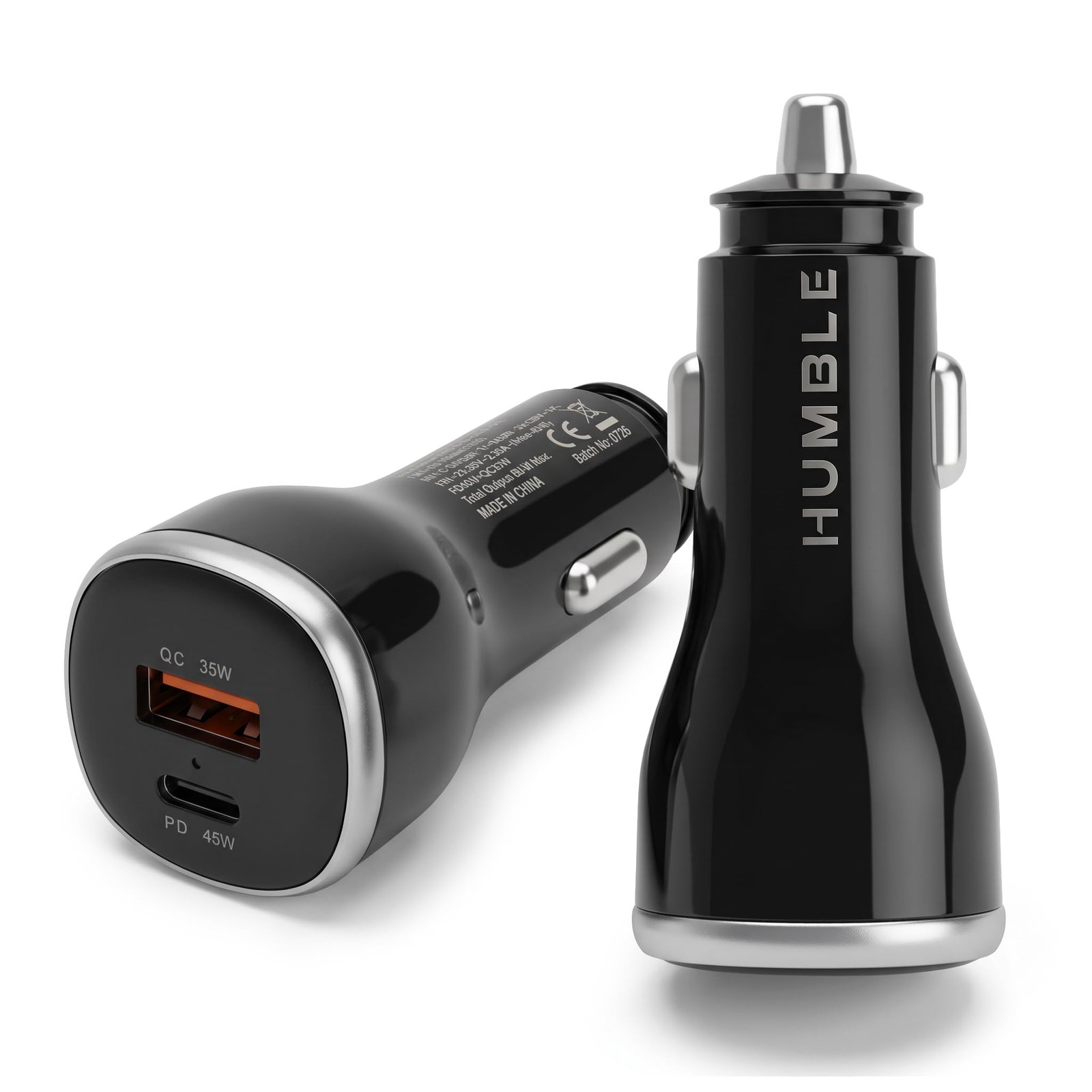 HUMBLE® 80W Dual Output Fast Car Charger with Type-C PD 45W + USB QC 35W Charging Adapter, Compatible with Cars for iPhone & Android Smartphone, Smartwatch, Earbud, Power Bank (Black)