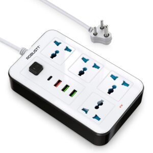 Robustt 4‑Outlet Extension Board with 3 USB & 1 Fast Charging Type-C Port | 1.7 m Cable | Wall Mountable Extension Board | 2500W Multi Plug Extension Cord for Home & Office (Pack of 2)