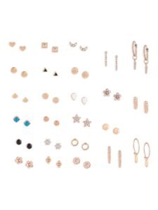 Zaveri Pearls Set Of 25 Gold Tone Smart Casual Wear Studs & Hoop Earrings For Women-ZPFK14053