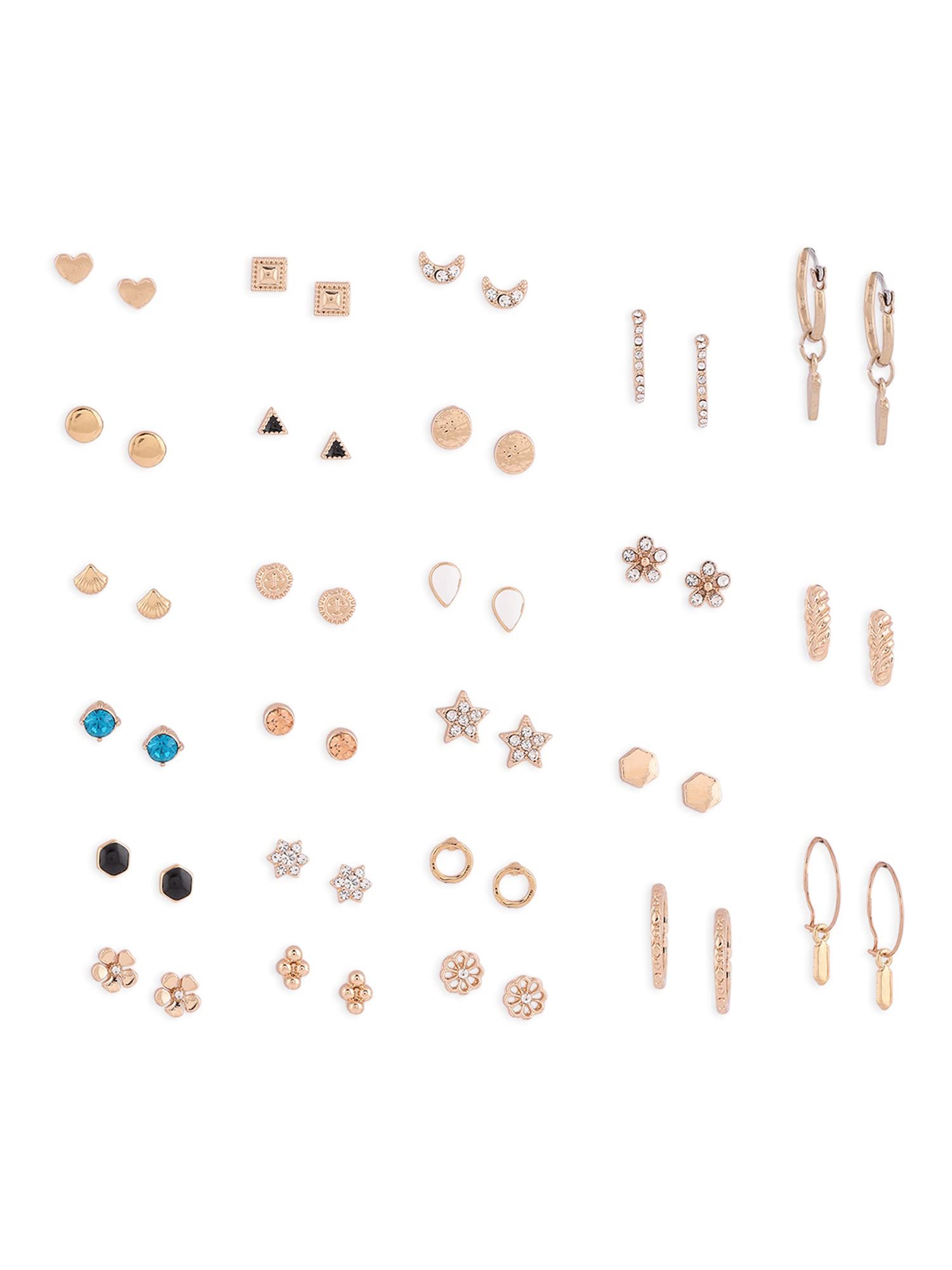 Zaveri Pearls Set Of 25 Gold Tone Smart Casual Wear Studs & Hoop Earrings For Women-ZPFK14053