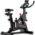 Lifelong Fit Pro Spin Fitness Bike for Home Cardio Workout with 7 KG Flywheel, Adjustable Resistance, LED Display, Cushioned Seat, Non-Slip Pedals, Max User Weight 120 KG, Black & Red