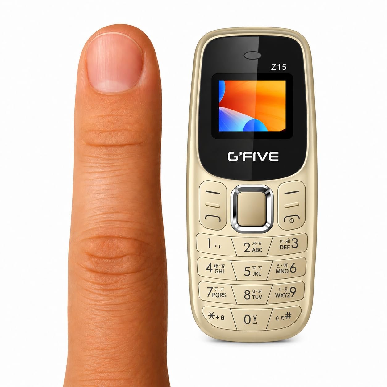G’Five Z15 Mini Keypad Mobile | 0.66″ Display | Bluetooth Dialer | Dual Nano SIM | 800mAh Battery | 3G GSM | Compact Feature Phone (Golden)