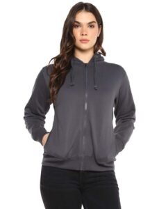 Alan Jones Clothing Women’s Solid Zipper Hooded Sweatshirt | Front Zip, Ribbed Hem, Lined Hood, Casual Winter Wear