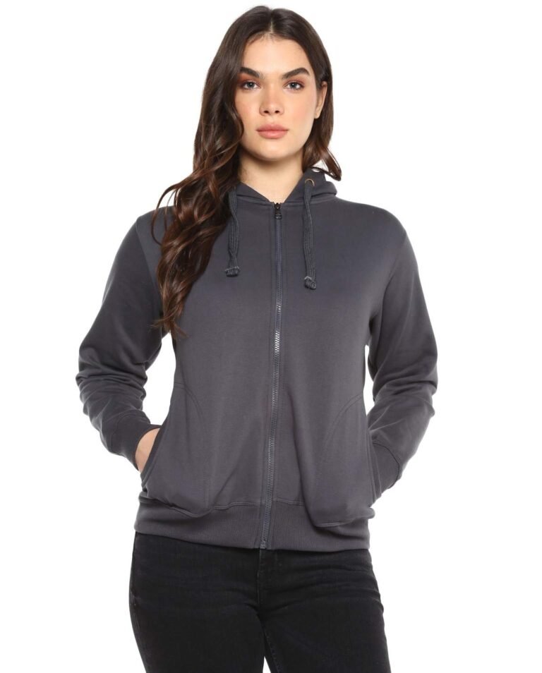 Alan Jones Clothing Women’s Solid Zipper Hooded Sweatshirt | Front Zip, Ribbed Hem, Lined Hood, Casual Winter Wear
