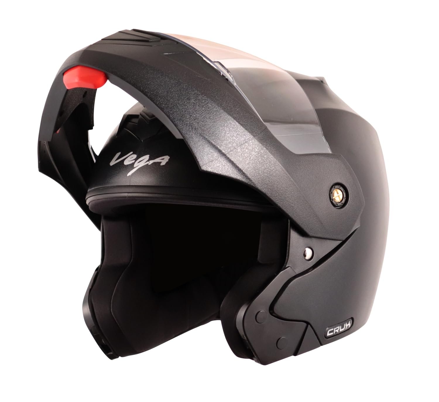 Vega Crux ISI Certified Flip-Up Helmet for Men and Women with Clear Visor(Black, Size:L)