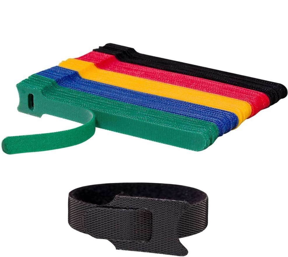 INOVERA 50 Pieces Cable Organizer Hook & Loop Tape – Wire/Cord Holder Management Strap – Reusable Hook & Loop Ties for PC, TV, Desk, WFH Accessories – Multi colour