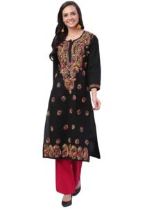 Ada Hand Embroidered Chikankari Black Cotton Kurta for Women A188048