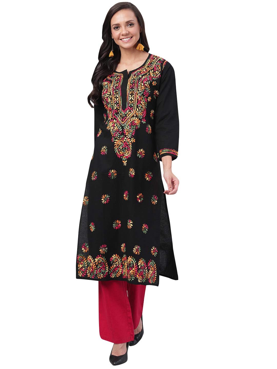 Ada Hand Embroidered Chikankari Black Cotton Kurta for Women A188048