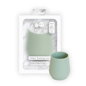 ezpz Tiny Cup – 100% Silicone Drinking Training Open Cup for Baby/Infants – Designed by a Pediatric Feeding Specialist – Soft Non-Slip Grip – Weighted Base & Tactile Bumps – 59 ml, 4 Months+ (Sage)
