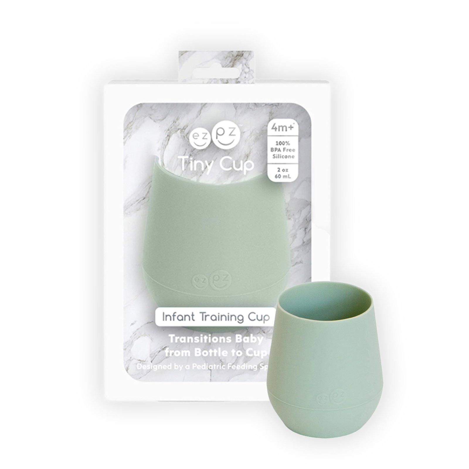 ezpz Tiny Cup – 100% Silicone Drinking Training Open Cup for Baby/Infants – Designed by a Pediatric Feeding Specialist – Soft Non-Slip Grip – Weighted Base & Tactile Bumps – 59 ml, 4 Months+ (Sage)