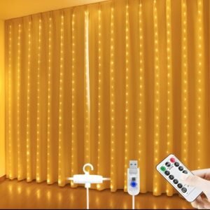 One94store Plastic Fairy Curtain String Lights for Wall Decoration, Warm White USB Powered 300 LED’s, 8 Flashing Modes, Window Backdrop Lights for Bedroom, Party, Diwali, Christmas – 3×3 Meter