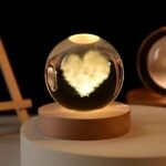 One94Store 3D Love Heart Crystal Ball Night Lamp – Engraved Crystal Glass with Warm White LED, USB Wooden Base Table Lamp for Home, Valentine Day Gift, Love Gift for Her, Couple Gift
