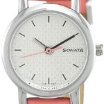 Sonata Splash White Dial Women Analog Watch with Leather Strap-NS8976SL15/NT8976SL15