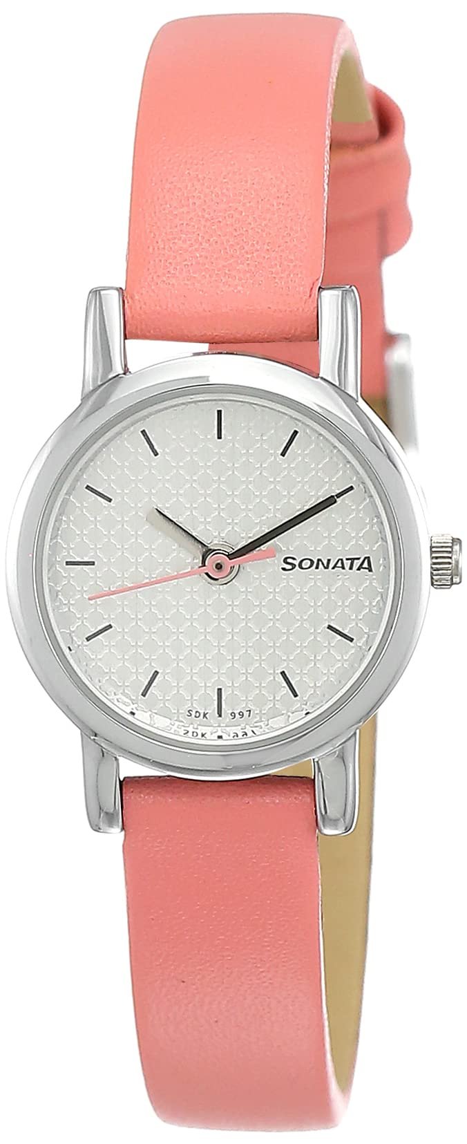 Sonata Splash White Dial Women Analog Watch with Leather Strap-NS8976SL15/NT8976SL15