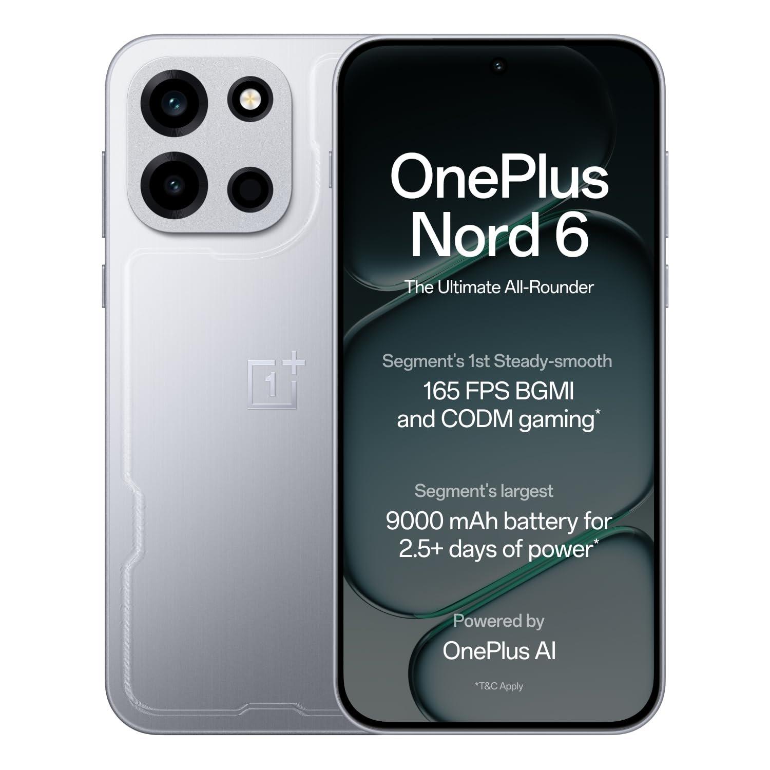 OnePlus Nord 6 | 8GB+256GB | Quick Silver | Snapdragon 8s Gen 4 | Segment’s First Stable 165FPS Gaming | Segment’s Largest 9000mAh Battery | Most Complete IP Rating | Personalized AI