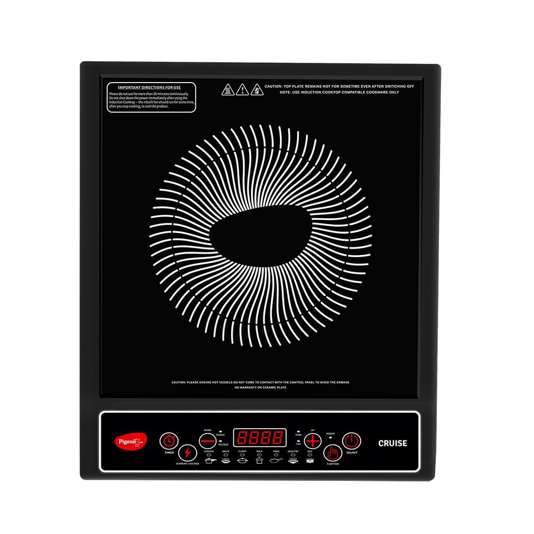Pigeon by Stovekraft Cruise 1800 watt Induction Cooktop With Crystal Glass,7 Segments LED Display, Auto Switch Off – Black
