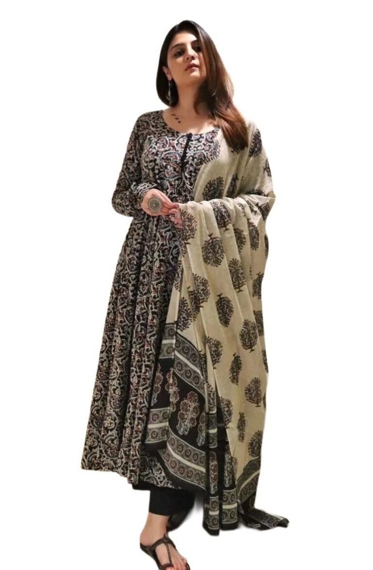 Nermosa Women Printed Anarkali Kurta and Pant Set with Dupatta | Printed Kurta Set | Women Kurta Sets |